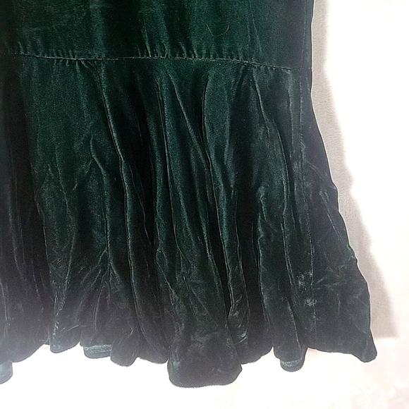 Vintage 80s Gunne Sax Green Velvet Midi Dress 7 Lace Bib Collar Flare Hem - Picture 7 of 12